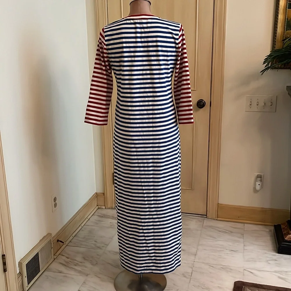 J. CREW Sammie Nautical Beach Baltic Stripe Lace Up 3/4 100% Cotton R/W/B Midi M